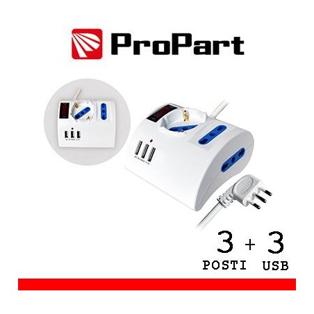 Multipresa 3pos tavolo bipasso + bip/schuko + USB sp16A +int