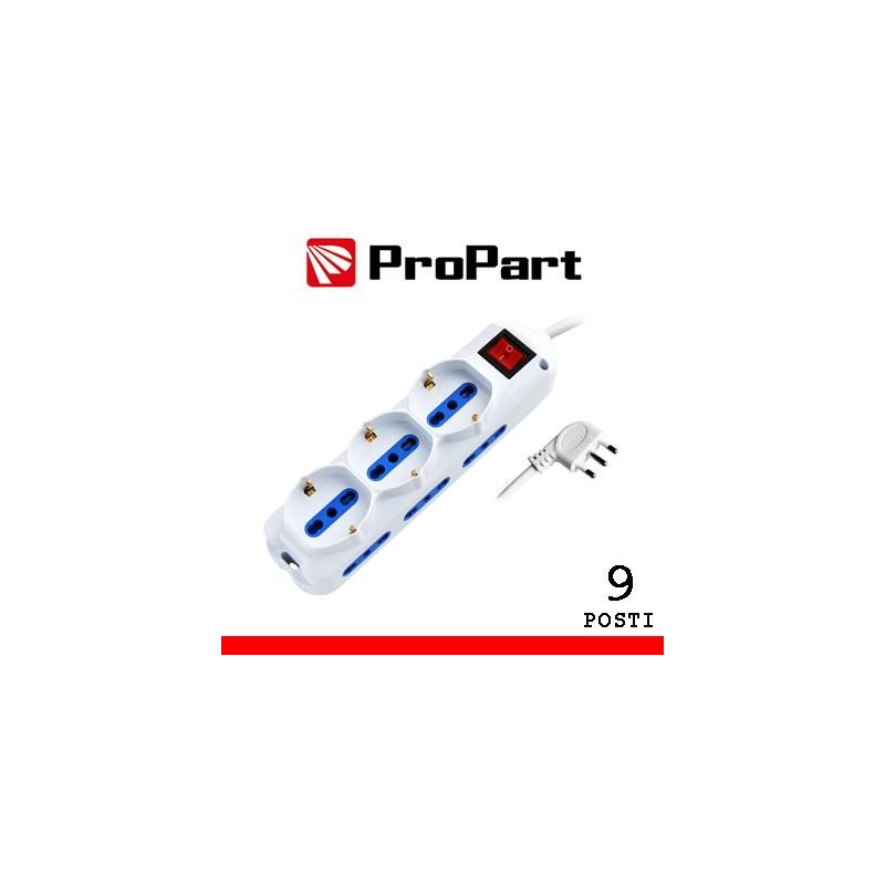 Multipresa 9pos bipasso + bipasso/schuko spina16A +int nera