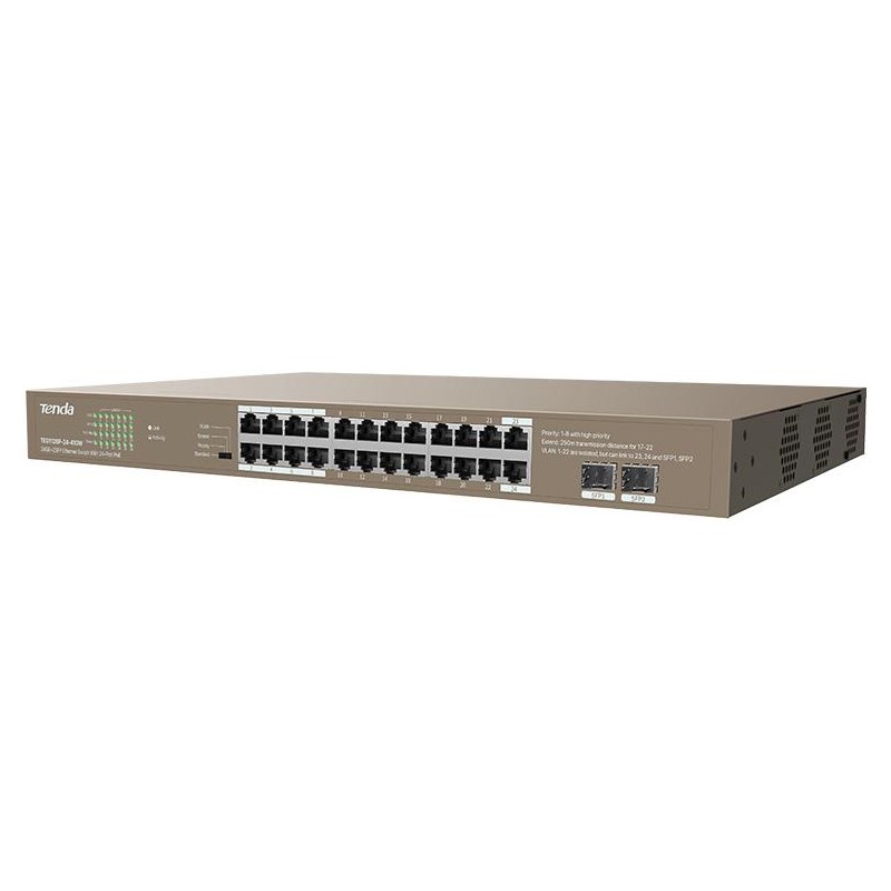 Switch Unmanaged 24 Porte PoE 100/1000 + 2SFP 410W - TENDA