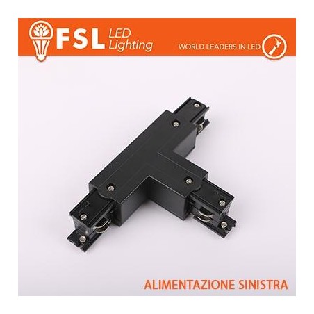 FSL Connettore Forma T sinistra per Binario Trifase - Colore NERO