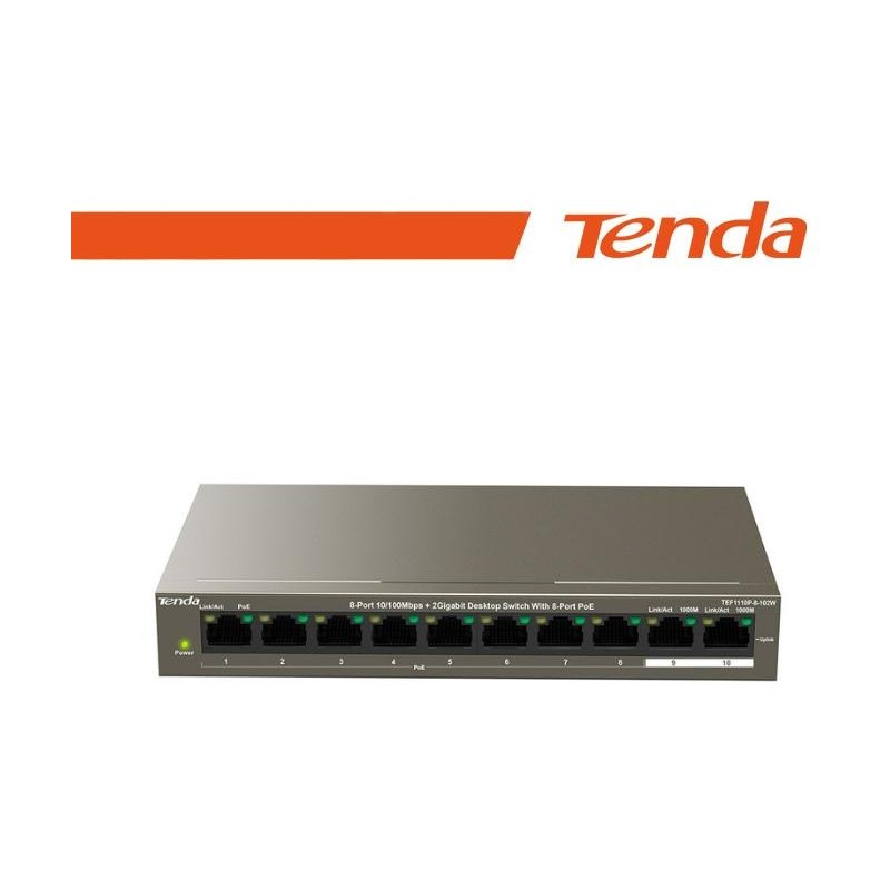 Tenda Switch 102W 8 porte PoE10/100Mbps + 2 Gb - TEF1110P-8-102W