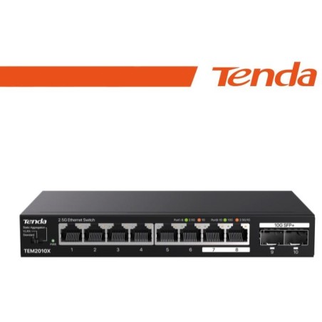 Tenda Switch con 8 porte LAN 2.5 Gbps e 2 porte 10 Gbps SFP+ - TEM2010X